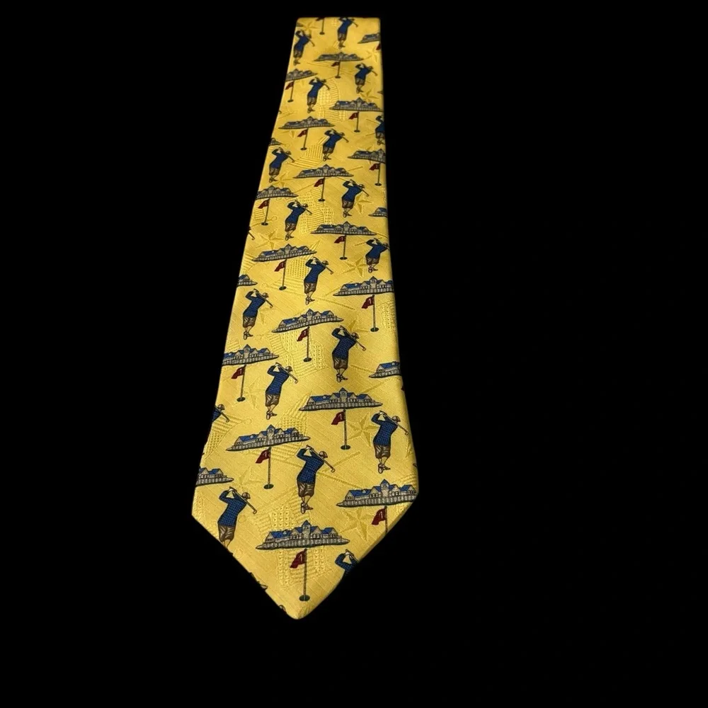 Tommy Hilfiger Yellow Silk Golf Necktie Tie 60” Long 4” Wide